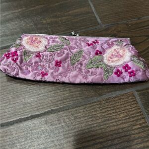 Floral Beaded Embroidered Pink Clutch